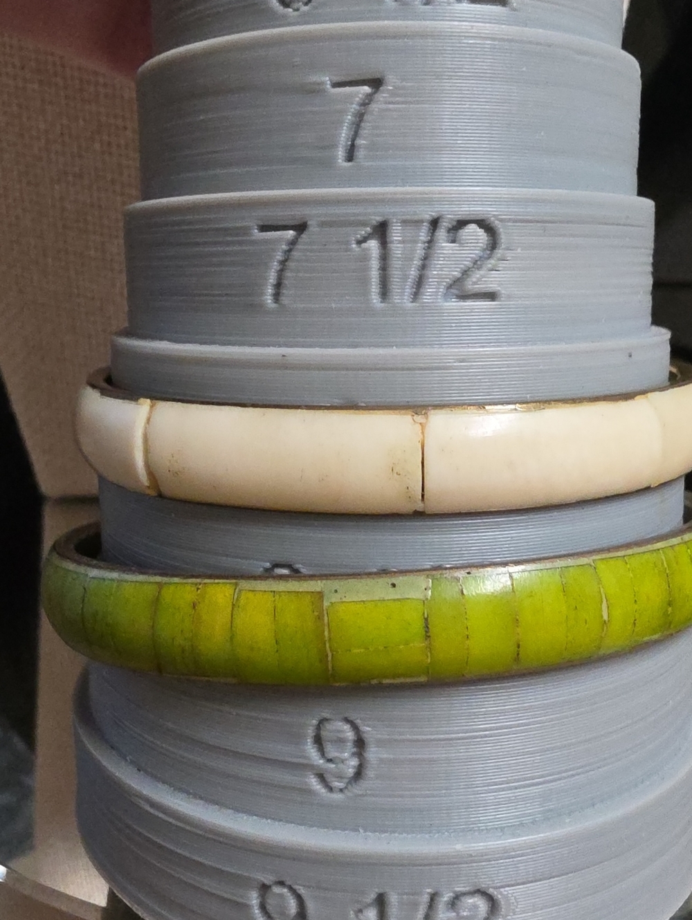 Cream and Dyed Green Inlaid Bone & Brass Bangle Set